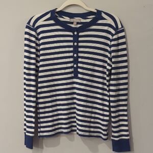 J. Crew Waffle Henley Top Long Sleeve Striped Navy‎ White size Medium